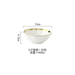 White Black Gold Rim Ceramic Dinner Plate Porcelian Snack Dishes Luxury Beef Dessert Tray Rice Soup Bowl Spoon Tableware Set