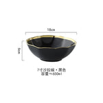 White Black Gold Rim Ceramic Dinner Plate Porcelian Snack Dishes Luxury Beef Dessert Tray Rice Soup Bowl Spoon Tableware Set