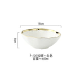 White Black Gold Rim Ceramic Dinner Plate Porcelian Snack Dishes Luxury Beef Dessert Tray Rice Soup Bowl Spoon Tableware Set