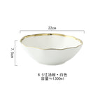 White Black Gold Rim Ceramic Dinner Plate Porcelian Snack Dishes Luxury Beef Dessert Tray Rice Soup Bowl Spoon Tableware Set