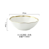 White Black Gold Rim Ceramic Dinner Plate Porcelian Snack Dishes Luxury Beef Dessert Tray Rice Soup Bowl Spoon Tableware Set