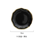 White Black Gold Rim Ceramic Dinner Plate Porcelian Snack Dishes Luxury Beef Dessert Tray Rice Soup Bowl Spoon Tableware Set