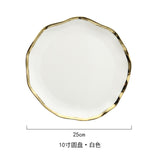 White Black Gold Rim Ceramic Dinner Plate Porcelian Snack Dishes Luxury Beef Dessert Tray Rice Soup Bowl Spoon Tableware Set