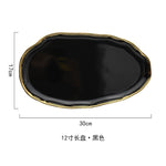 White Black Gold Rim Ceramic Dinner Plate Porcelian Snack Dishes Luxury Beef Dessert Tray Rice Soup Bowl Spoon Tableware Set