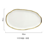 White Black Gold Rim Ceramic Dinner Plate Porcelian Snack Dishes Luxury Beef Dessert Tray Rice Soup Bowl Spoon Tableware Set