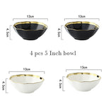 White Black Gold Rim Ceramic Dinner Plate Porcelian Snack Dishes Luxury Beef Dessert Tray Rice Soup Bowl Spoon Tableware Set