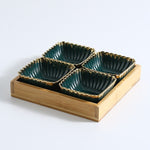 Green gold rim Ceramic Dish Fruits Platter Creative Porcelain Snack Dessert Plate Natural Bamboo Serving Tray holder Tableware