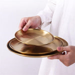 Dinner Plates European Style Gold Dessert Plate Kitchen Serving Dishes Salad Round Plate Cake Tray Western Steak Round Tray