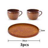 260ml Wooden Tea Cup Beer Mugs With Handgrip Tableware Beer Dining Cups Bar Drinkware Eco-friendly Wooden Tray Tableware Set