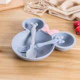 3pcs Wheat Straw Baby Cartoon Tableware Set  Children's Dishes Kids Dinner Platos Baby Feeding Plate Training Bowl Spoon Fork