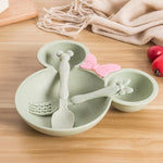 3pcs Wheat Straw Baby Cartoon Tableware Set  Children's Dishes Kids Dinner Platos Baby Feeding Plate Training Bowl Spoon Fork