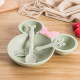 3pcs Wheat Straw Baby Cartoon Tableware Set  Children's Dishes Kids Dinner Platos Baby Feeding Plate Training Bowl Spoon Fork