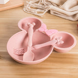 3pcs Wheat Straw Baby Cartoon Tableware Set  Children's Dishes Kids Dinner Platos Baby Feeding Plate Training Bowl Spoon Fork