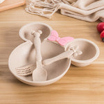 3pcs Wheat Straw Baby Cartoon Tableware Set  Children's Dishes Kids Dinner Platos Baby Feeding Plate Training Bowl Spoon Fork