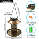 Solar Energy Bird Feeder Waterproof Solar Light Wild Hanging Bronze Metal Tray Solar Lantern for Outdoors Garden Tree Decoration