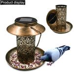 Solar Energy Bird Feeder Waterproof Solar Light Wild Hanging Bronze Metal Tray Solar Lantern for Outdoors Garden Tree Decoration