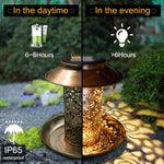 Solar Energy Bird Feeder Waterproof Solar Light Wild Hanging Bronze Metal Tray Solar Lantern for Outdoors Garden Tree Decoration