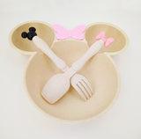 3pcs Wheat Straw Baby Cartoon Tableware Set Children's Dishes Kids Dinner Platos Baby Feeding Plate Training Bowl Spoon Fork