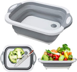 Folding Cutting Board Multifunctional Collapsible Sink Drain Basket Washable Vegetables Strainer Kitchen Storage Organizer IU006