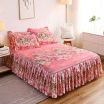 Fashion Bed Sheet+ 2pcs Pillow covers Bedspread Bed Skirt Thickened Sheet Single Bed Dust Ruffle Flower Pattern Bed Cover Sheets