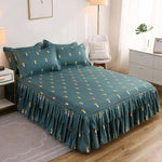 Fashion Bed Sheet+ 2pcs Pillow covers Bedspread Bed Skirt Thickened Sheet Single Bed Dust Ruffle Flower Pattern Bed Cover Sheets