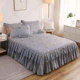 Fashion Bed Sheet+ 2pcs Pillow covers Bedspread Bed Skirt Thickened Sheet Single Bed Dust Ruffle Flower Pattern Bed Cover Sheets