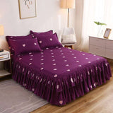 Fashion Bed Sheet+ 2pcs Pillow covers Bedspread Bed Skirt Thickened Sheet Single Bed Dust Ruffle Flower Pattern Bed Cover Sheets