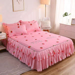 Fashion Bed Sheet+ 2pcs Pillow covers Bedspread Bed Skirt Thickened Sheet Single Bed Dust Ruffle Flower Pattern Bed Cover Sheets