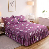 Fashion Bed Sheet+ 2pcs Pillow covers Bedspread Bed Skirt Thickened Sheet Single Bed Dust Ruffle Flower Pattern Bed Cover Sheets