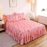 Fashion Bed Sheet+ 2pcs Pillow covers Bedspread Bed Skirt Thickened Sheet Single Bed Dust Ruffle Flower Pattern Bed Cover Sheets