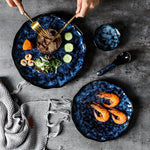 Ceramic Dinner Plates And Bowls Blue Dishes Creative Japanese Retro Kiln Changed Tableware Dinnerware Set Plate Platos De Cena