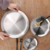 Stainless steel Dinner Plates Restaurant Gold Serving Tray Round Dessert Cake Snack Dishes Silver Storage Plate Korean Cutlery