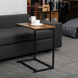 Douxlife Vintage C Shape Coffee Table Wooden Metal Frame Sofa Side Table End Table Home computer Desk Storage Holders Furniture