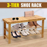 3 Tier Bamboo Entryway Shoe Rack Storage Bench Multi-Use Shoe Rack Bench Furniture For Hallway Bathroom Living Room