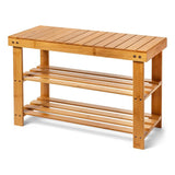 3 Tier Bamboo Entryway Shoe Rack Storage Bench Multi-Use Shoe Rack Bench Furniture For Hallway Bathroom Living Room