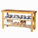 3 Tier Bamboo Entryway Shoe Rack Storage Bench Multi-Use Shoe Rack Bench Furniture For Hallway Bathroom Living Room