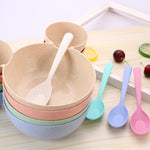 Rosiky Wheat straw baby feeding bowl kid's rice bowl with spoon cute dinner plate children baby cartoon food tableware