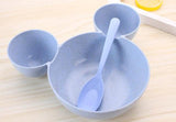 Rosiky Wheat straw baby feeding bowl kid's rice bowl with spoon cute dinner plate children baby cartoon food tableware