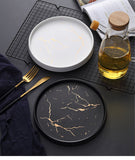 Marble Ceramic Plate Black Striped Round Steak Dinner Plates Kitchen Utensils Porcelain  Creative Nordic Dessert Snack Dishes